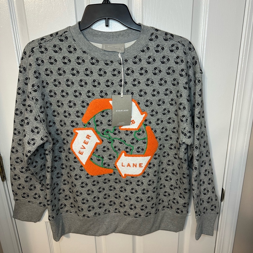 NWT Everlane Gray Recycled Sweatshirt with Orange and Green Accents Size S